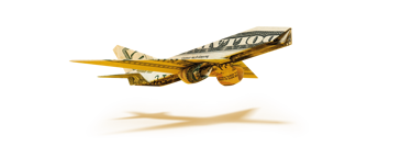 Flyvemaskine lavet af amerikanske dollarsedler, der illustrerer valuta, rejsebudget og penge til rejsen i udlandet.